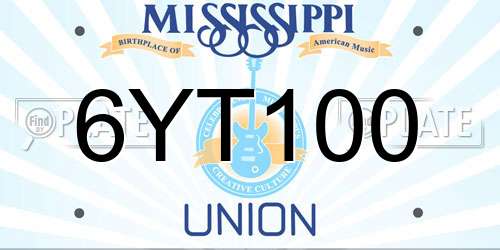 6YT100 Mississippi License Plate