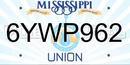 6YWP962 Mississippi License Plate