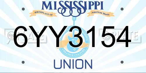 6YY3154 Mississippi License Plate