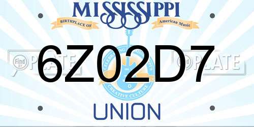 6Z02D7 Mississippi License Plate