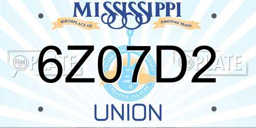 6Z07D2 Mississippi License Plate
