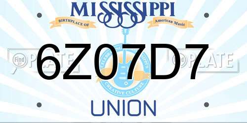 6Z07D7 Mississippi License Plate