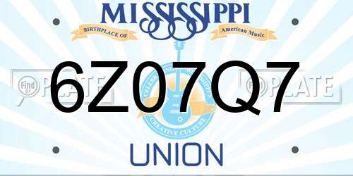 6Z07Q7 Mississippi License Plate