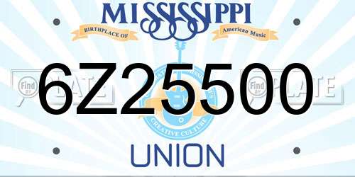 6Z25500 Mississippi License Plate
