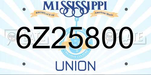 6Z25800 Mississippi License Plate