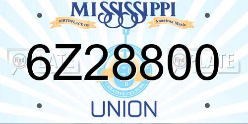 6Z28800 Mississippi License Plate
