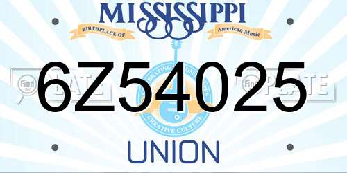 6Z54025 Mississippi License Plate