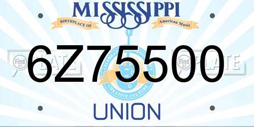 6Z75500 Mississippi License Plate