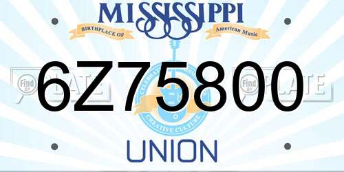 6Z75800 Mississippi License Plate