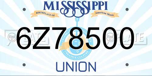 6Z78500 Mississippi License Plate