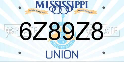 6Z89Z8 Mississippi License Plate