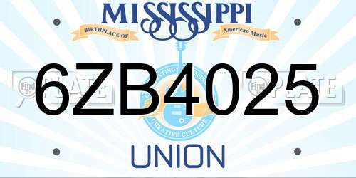 6ZB4025 Mississippi License Plate
