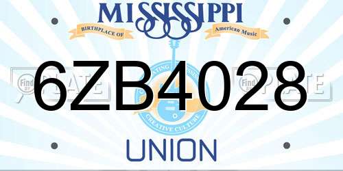 6ZB4028 Mississippi License Plate