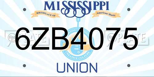 6ZB4075 Mississippi License Plate