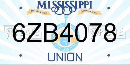 6ZB4078 Mississippi License Plate