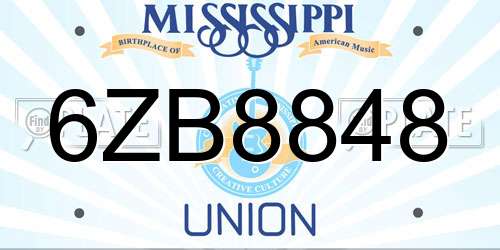 6ZB8848 Mississippi License Plate