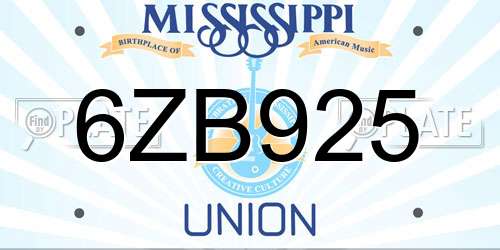 6ZB925 Mississippi License Plate