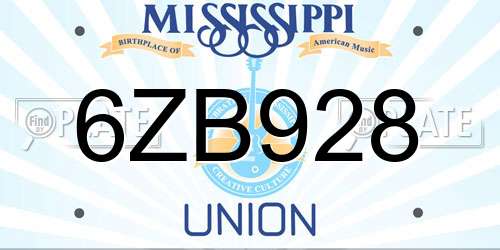 6ZB928 Mississippi License Plate