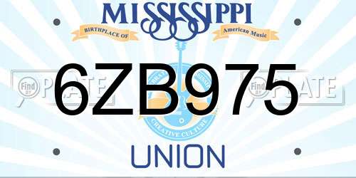 6ZB975 Mississippi License Plate