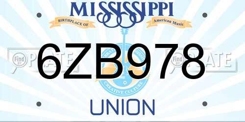 6ZB978 Mississippi License Plate