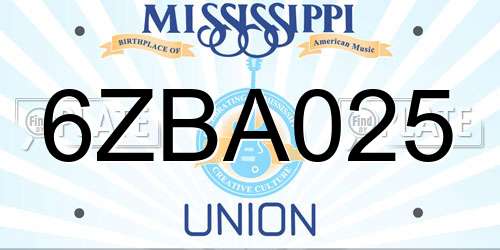 6ZBA025 Mississippi License Plate