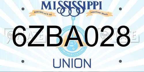 6ZBA028 Mississippi License Plate