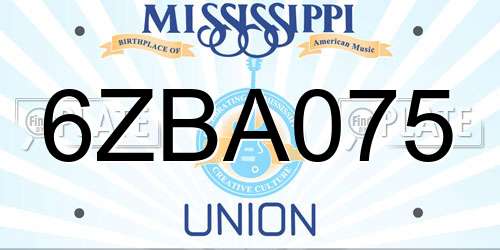 6ZBA075 Mississippi License Plate