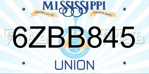 6ZBB845 Mississippi License Plate
