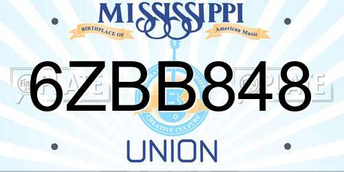 6ZBB848 Mississippi License Plate