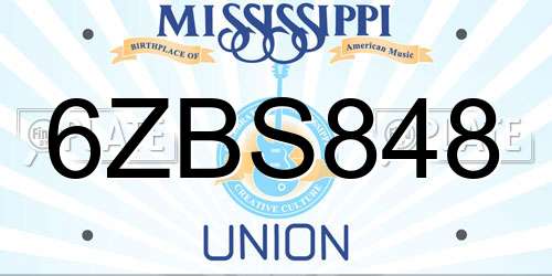 6ZBS848 Mississippi License Plate