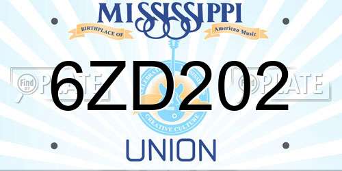 6ZD202 Mississippi License Plate