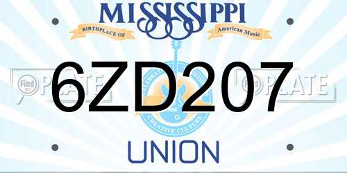 6ZD207 Mississippi License Plate