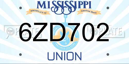 6ZD702 Mississippi License Plate