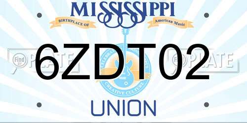 6ZDT02 Mississippi License Plate