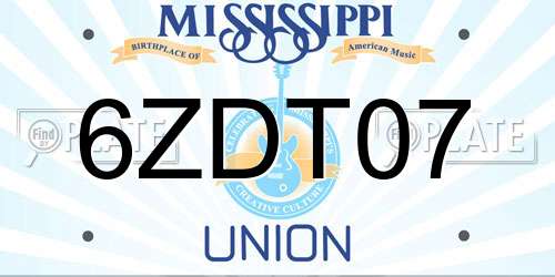 6ZDT07 Mississippi License Plate