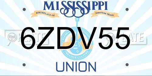 6ZDV55 Mississippi License Plate