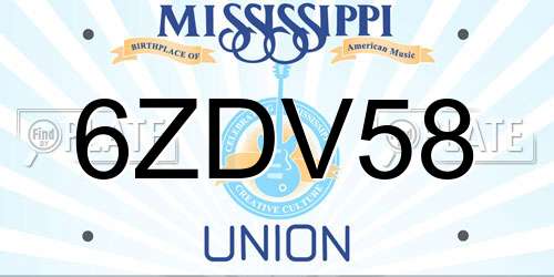 6ZDV58 Mississippi License Plate