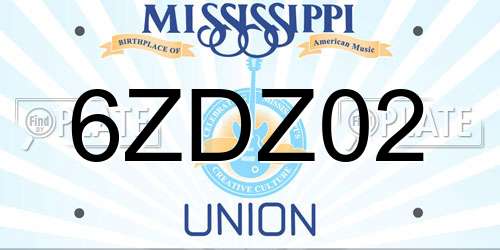 6ZDZ02 Mississippi License Plate