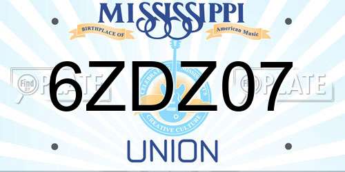 6ZDZ07 Mississippi License Plate