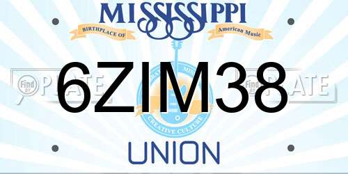 6ZIM38 Mississippi License Plate