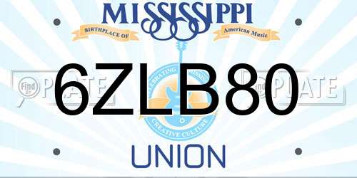 6ZLB80 Mississippi License Plate