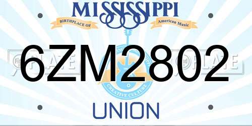 6ZM2802 Mississippi License Plate