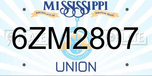 6ZM2807 Mississippi License Plate