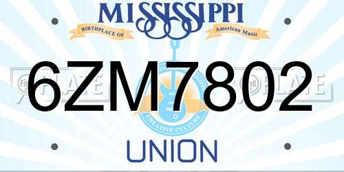6ZM7802 Mississippi License Plate