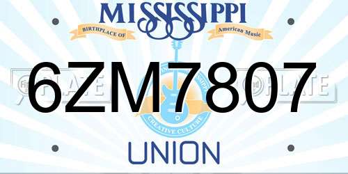 6ZM7807 Mississippi License Plate