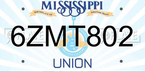 6ZMT802 Mississippi License Plate