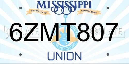 6ZMT807 Mississippi License Plate