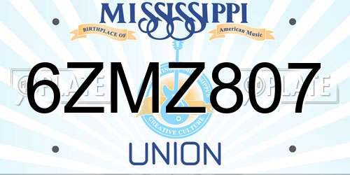 6ZMZ807 Mississippi License Plate