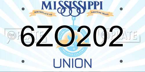 6ZO202 Mississippi License Plate