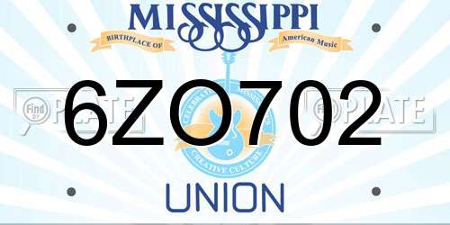 6ZO702 Mississippi License Plate